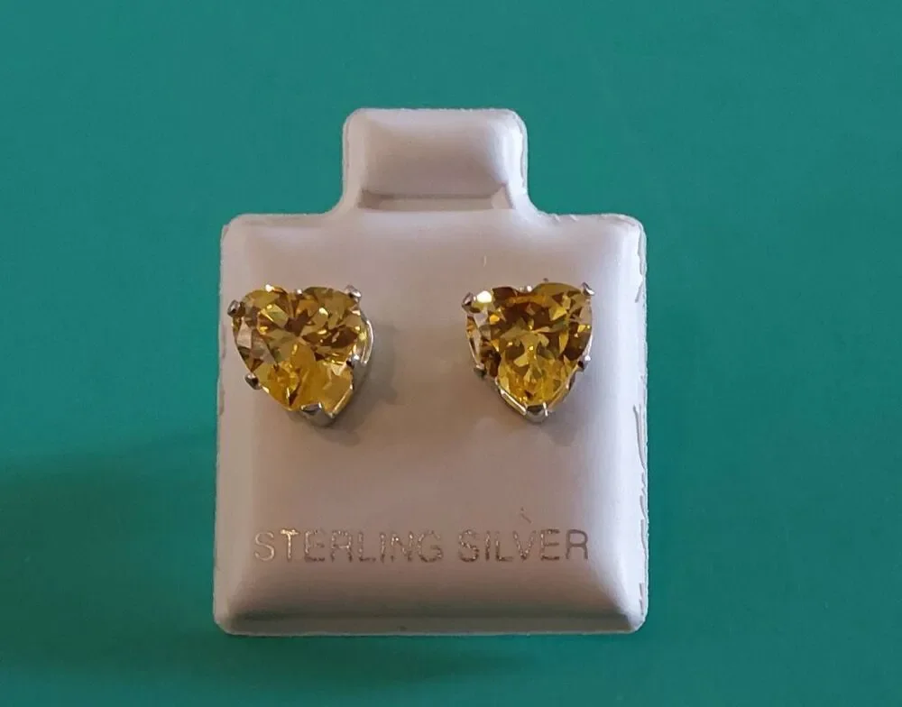 2Ct  Heart Cut 925 Sterling Silver  Lab Citrine Stud Earrings